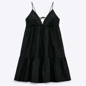 Zara Nat Poplin Tiered Mini Dress in Black